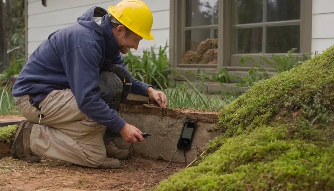 Provider inspecting a crawl space foundation near a wood-frame home in Vancouver